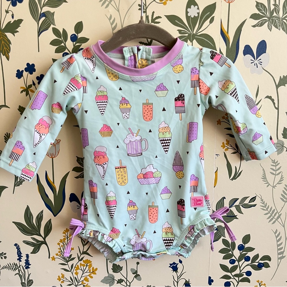 RUFFLEBUTTS ONE PIECE RASH GUARD ICE CREAM